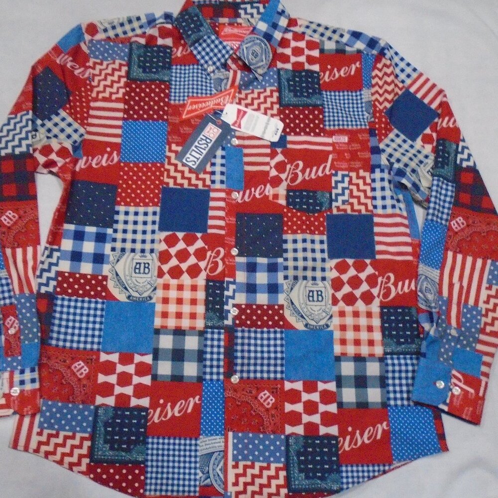 RSVLTS Mens Budweiser Bud-Dana Kunuflex  Long Sleeve Button Up Shirt Size XL